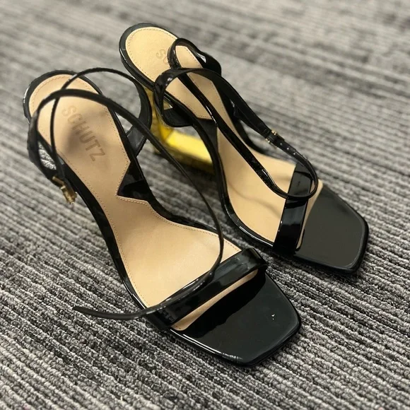 Filipa Black Patent Leather Sculpted High Heel Sandals